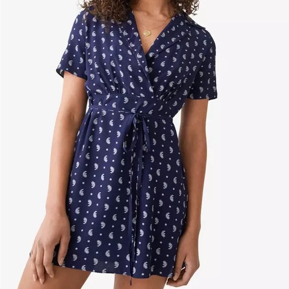 & other stories collared navy paisley mini dress with adjustable waist